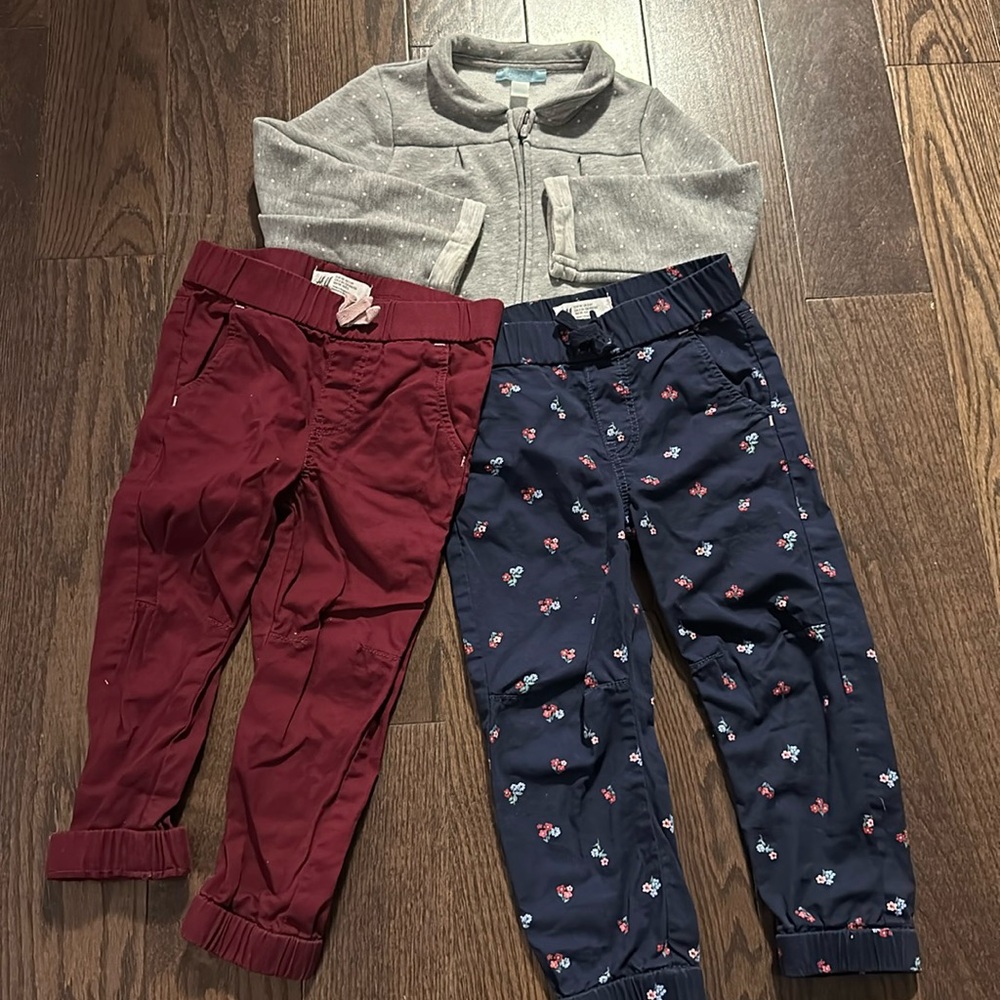 Like new-Lot of Obaibi zip up sweat shirt light jacket H&M pants for 2-3 yo
